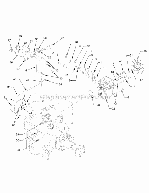 Transmission Connections Diagram and Parts List for 5264DE 54AE546-710, 54BE546-710 Cub Cadet Lawn Tractor